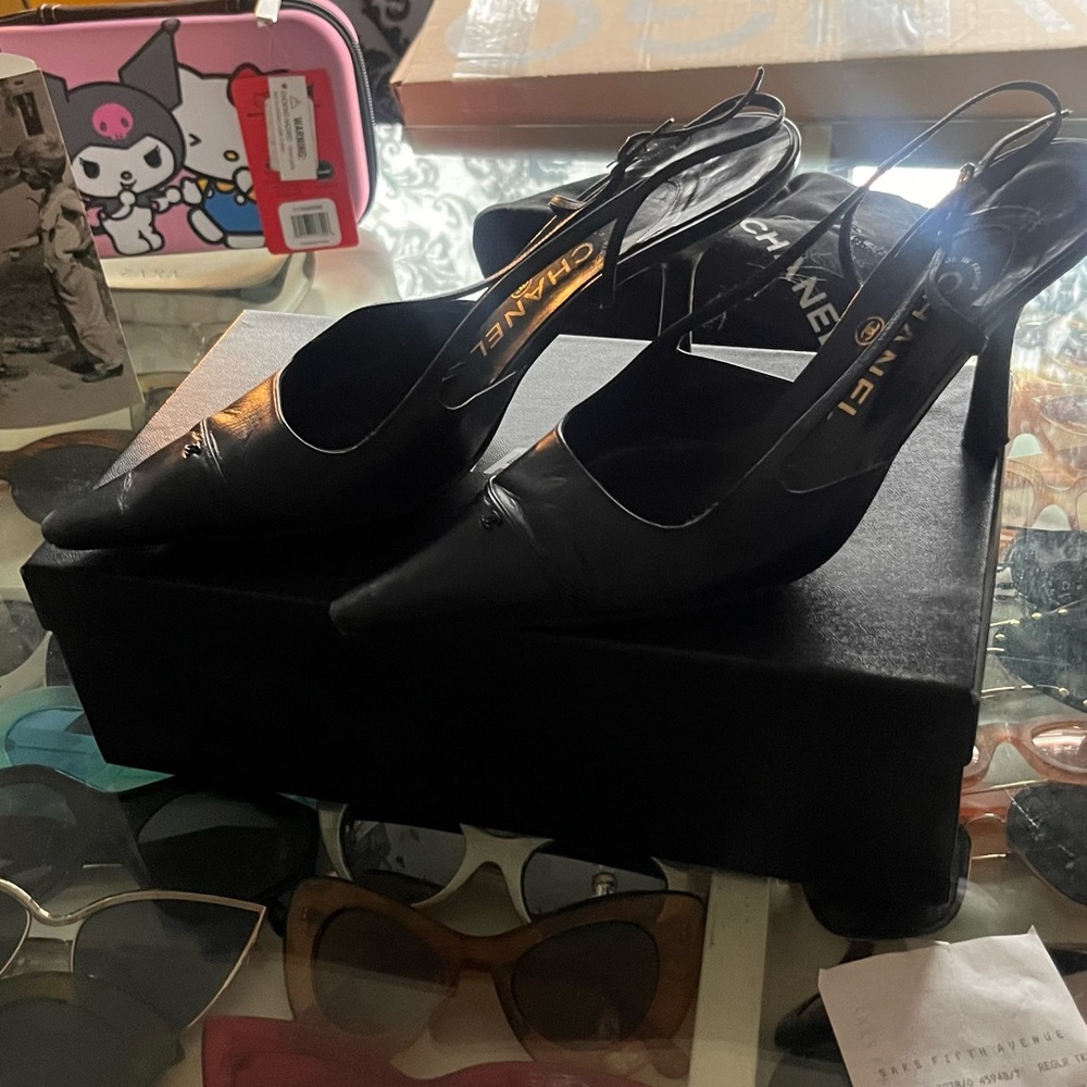 Chanel Navy Blue Women's Slingback Shoes - Picture 2 of 6